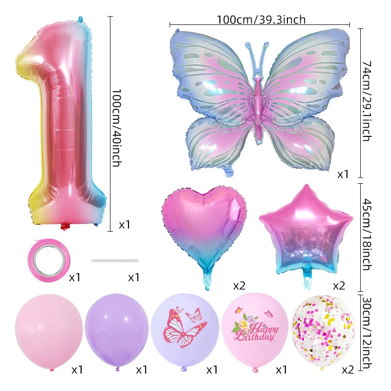 Filet de sécurité Ensemble de Ballons Chiffres Papillons Dégradés Bleu Glacé pour Fête d'Anniversaire BA45
