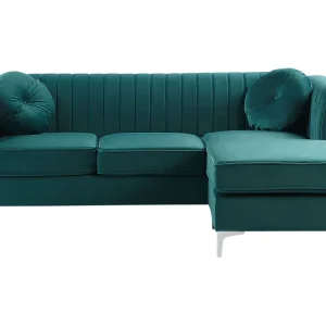 Left Hand Panne Corner Sofa Green TIMRA