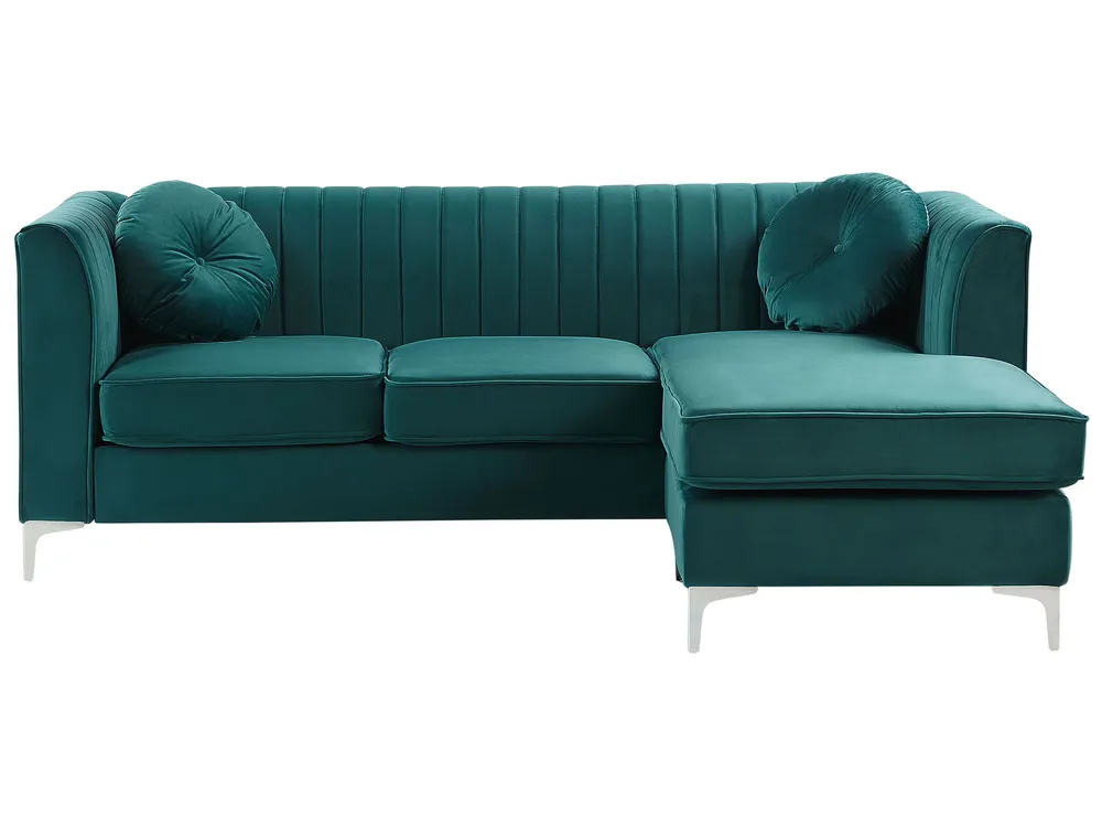 Left Hand Panne Corner Sofa Green TIMRA