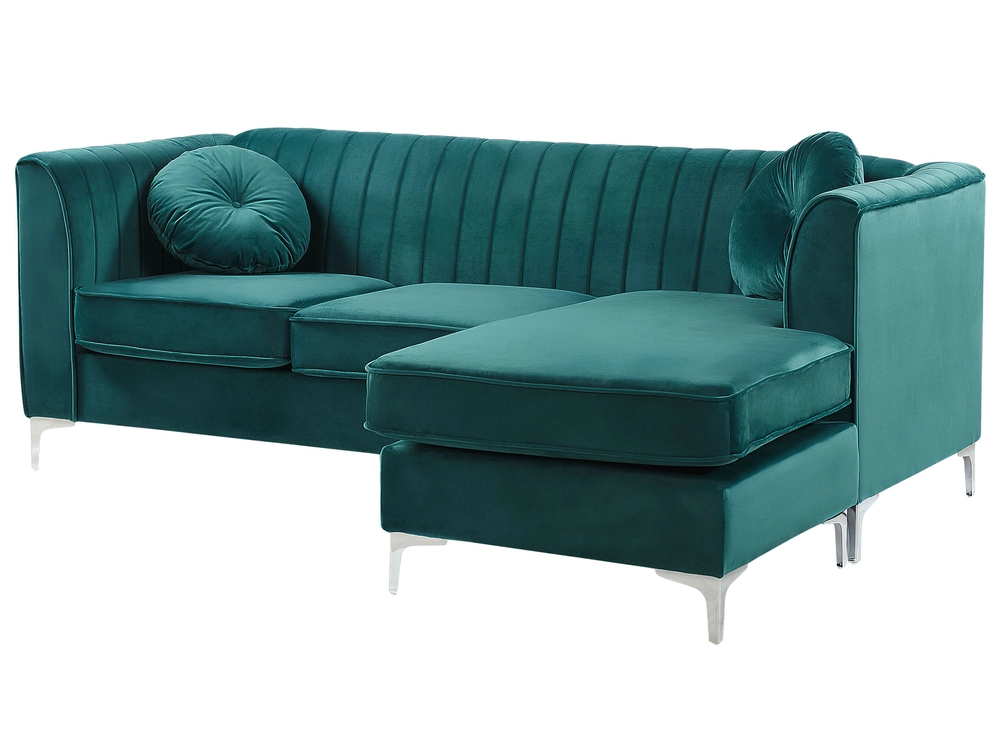 Left Hand Panne Corner Sofa Green TIMRA