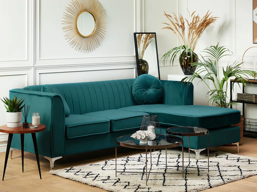 Left Hand Panne Corner Sofa Green TIMRA