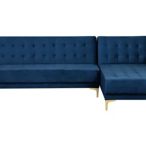 Left Hand Panne Corner Sofa Navy Blue ABERDEEN