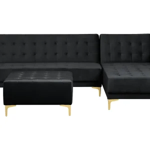 Left Hand Panne Corner Sofa Ottoman Black ABERDEEN
