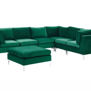 Left Hand 6 Seater Combinable Velvet Corner Sofa Ottoman Green EVJA