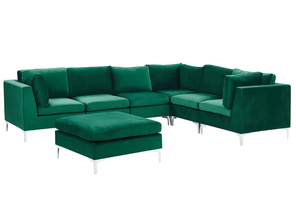 Left Hand 6 Seater Combinable Velvet Corner Sofa Ottoman Green EVJA