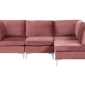 Left Hand 4 Seater Modular Velvet Corner Sofa Rose vif EVJA