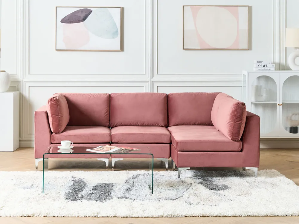 Left Hand 4 Seater Modular Velvet Corner Sofa Rose vif EVJA