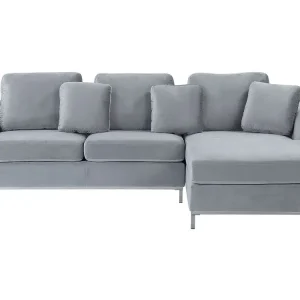 Left Hand En velours Corner Sofa Light Grey OSLO Taille Universelle