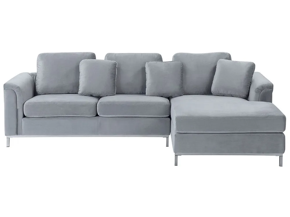 Left Hand En velours Corner Sofa Light Grey OSLO Taille Universelle