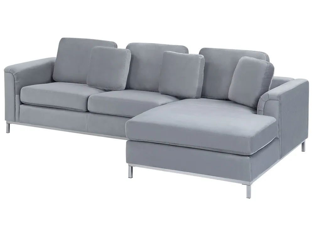 Left Hand En velours Corner Sofa Light Grey OSLO Taille Universelle