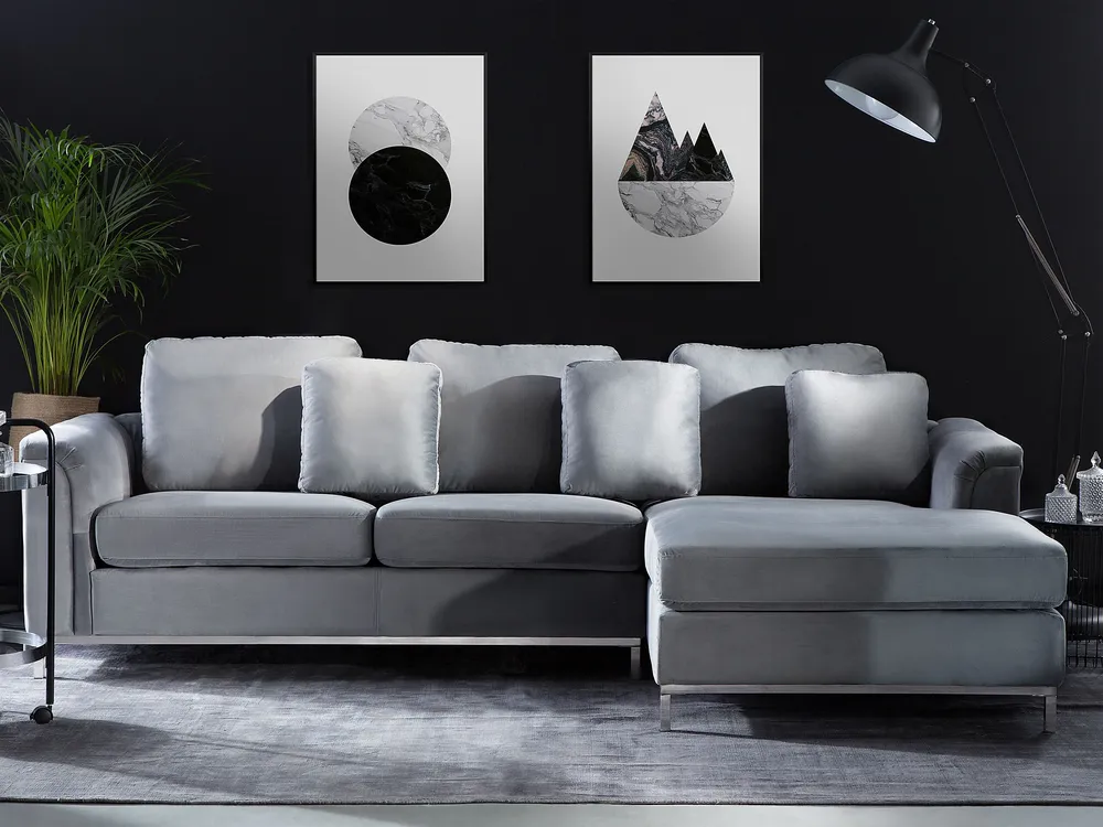 Left Hand En velours Corner Sofa Light Grey OSLO Taille Universelle