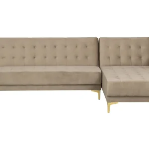 Left Hand En velours Corner Sofa Sand Beige ABERDEEN