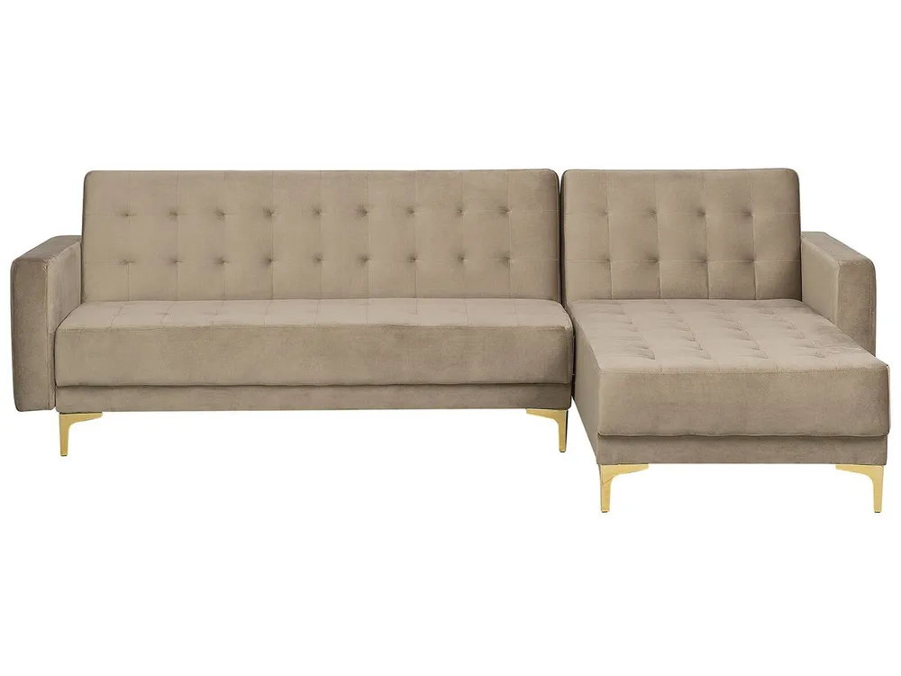 Left Hand En velours Corner Sofa Sand Beige ABERDEEN