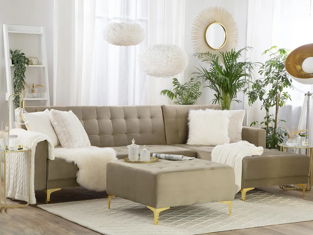 Left Hand En velours Corner Sofa Sand Beige ABERDEEN