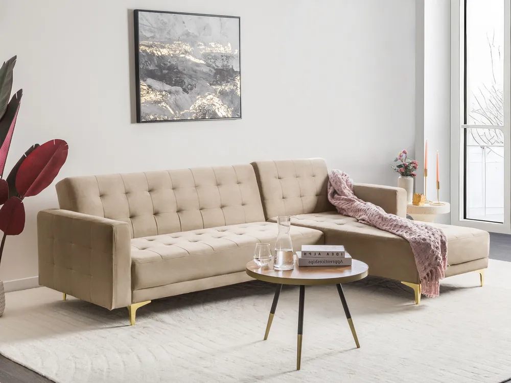 Left Hand En velours Corner Sofa Sand Beige ABERDEEN