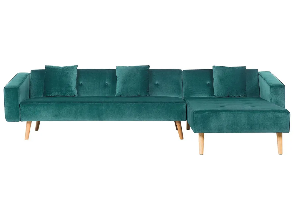 Left Hand Velvet Corner Sofa Bed Vert jade VADSO