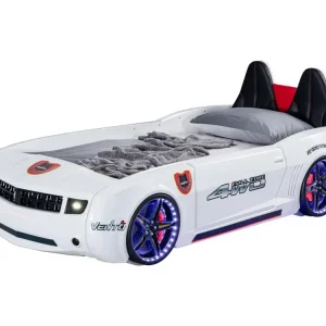 Lit voiture de course blanc full options Fusion 90x190 - Conforme aux Normes