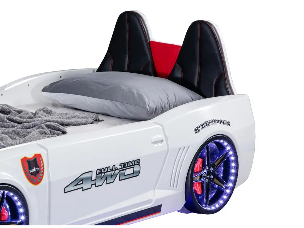 Lit voiture de course blanc full options Fusion 90x190 - Conforme aux Normes