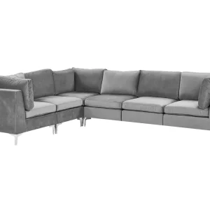 Right Hand 6 Seater Modular Velours Corner Sofa Grey EVJA