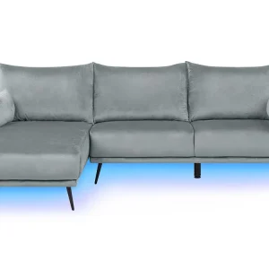 Right Hand Velours Corner Sofa LED Grey VARDE