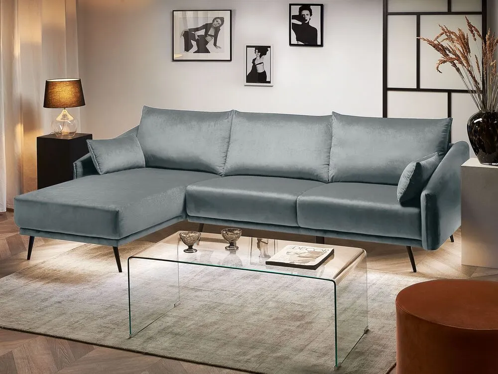 Right Hand Velours Corner Sofa LED Grey VARDE