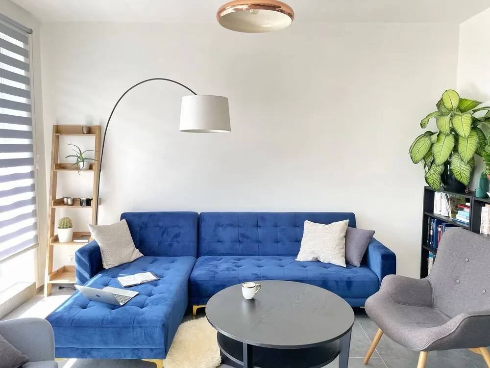 Right Hand Velvet Corner Sofa Marine Blue ABERDEEN