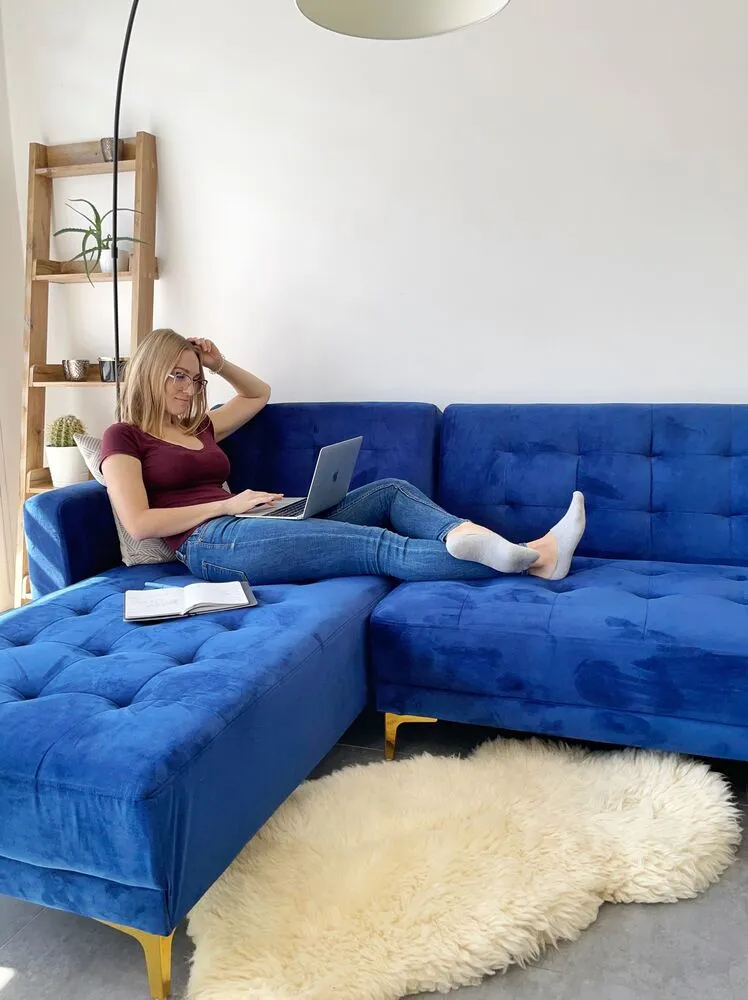 Right Hand Velvet Corner Sofa Marine Blue ABERDEEN