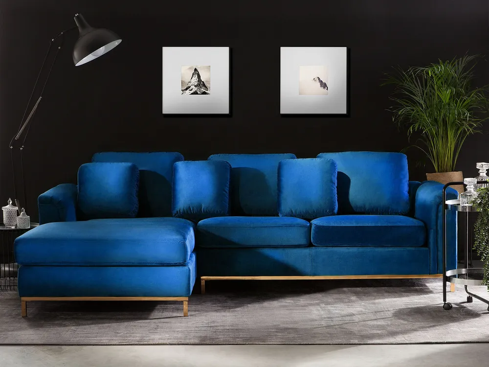 Right Hand Velvet Corner Sofa Marine Blue OSLO