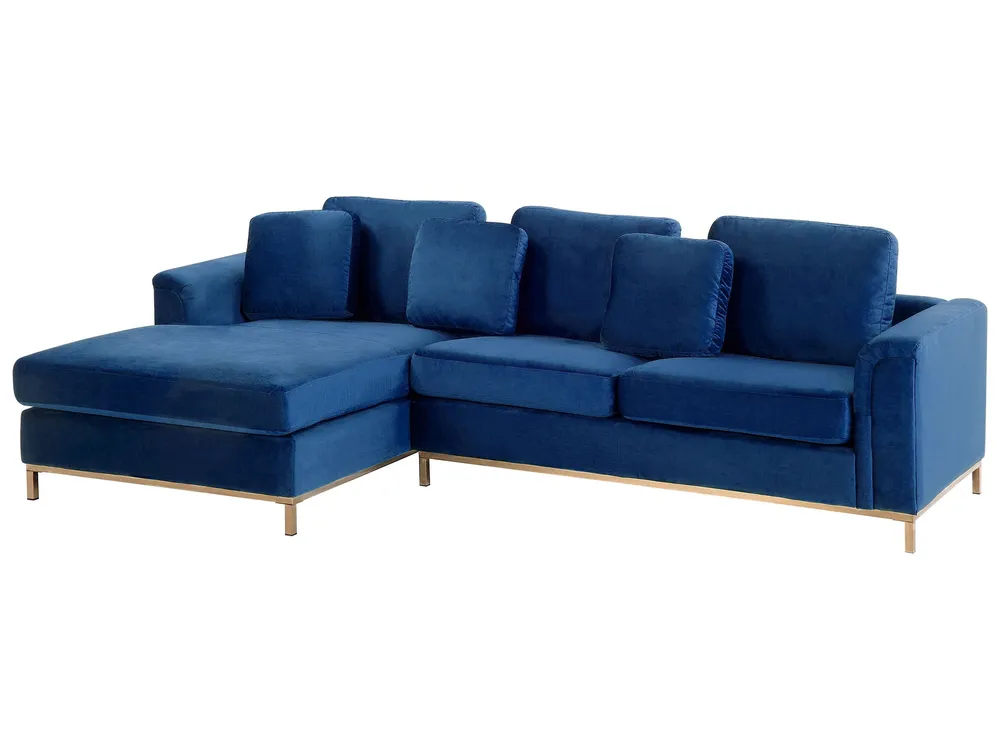 Right Hand Velvet Corner Sofa Marine Blue OSLO