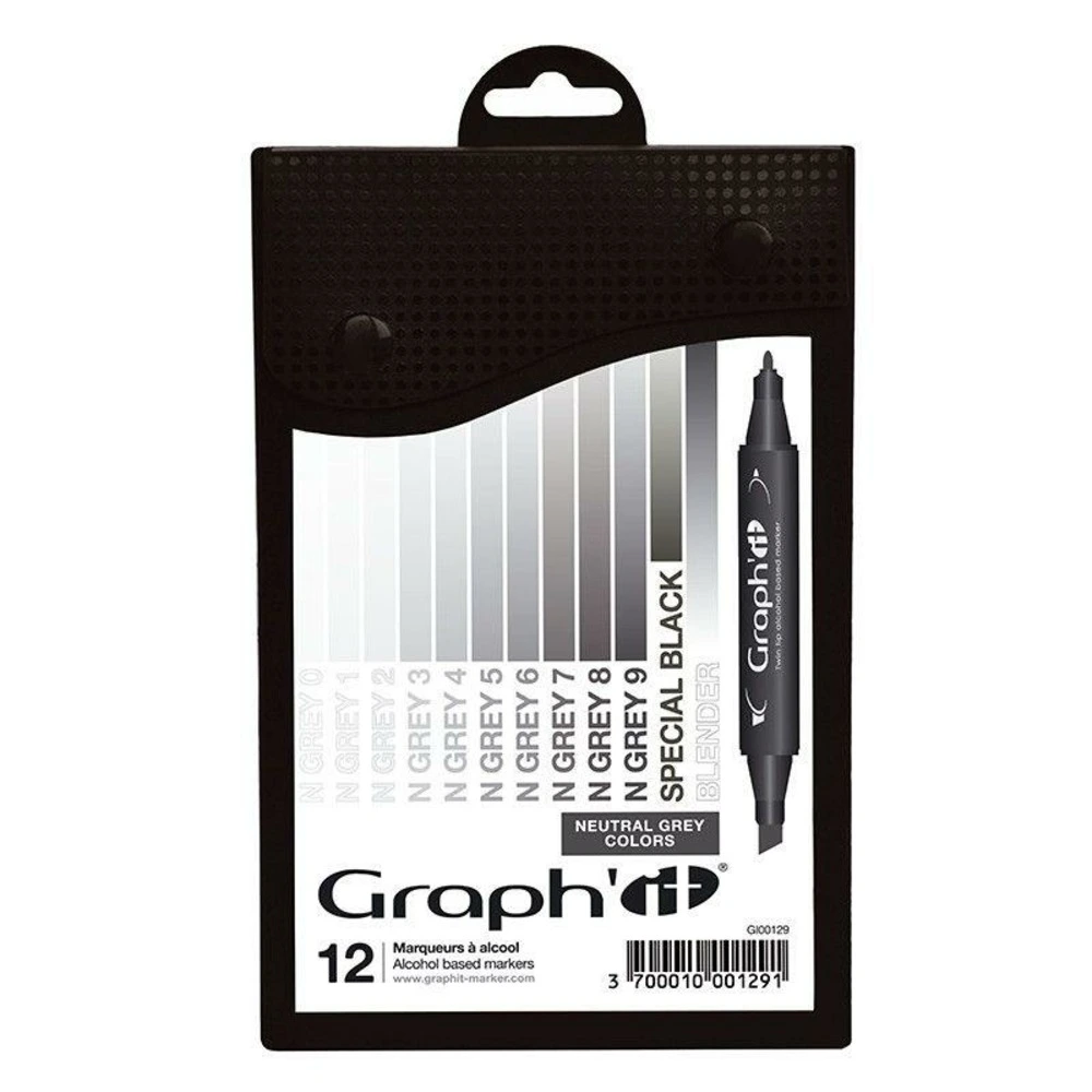 Set 12 marqueurs graph'it - neutral greys colors Coffre rigide 45L