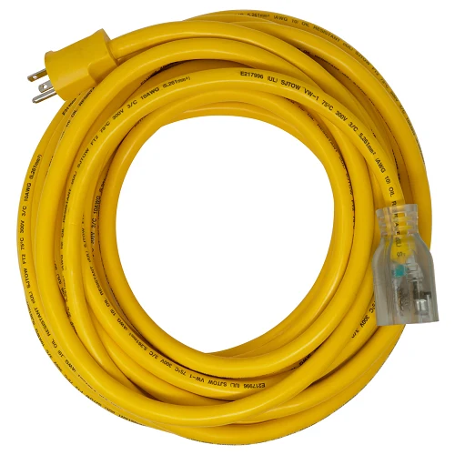50' FT 10/3 SJTOW Jaune soleil Generator Extension Cord 5-20 Plug And Power Light Indicator Receptacle 26188802 (Pack 2)