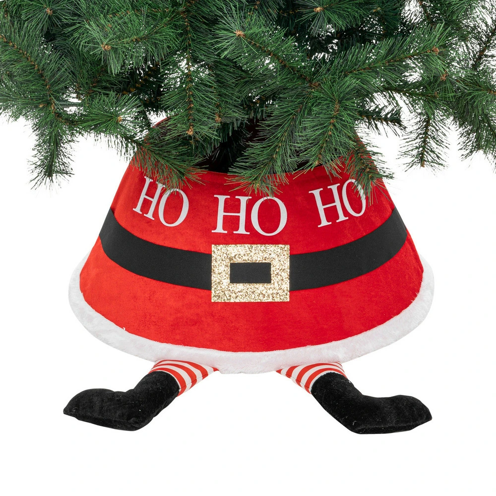 Cache pied de sapin rouge et blanc avec pied du père noël 56 x 25 x h 32 cm