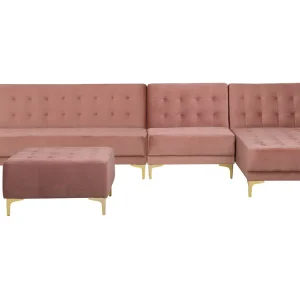 Left Hand Combinable Velvet Sofa Ottoman Pink ABERDEEN
