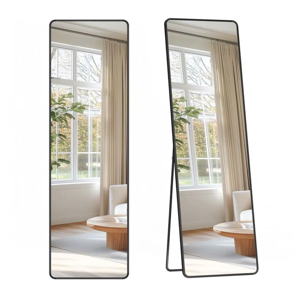 Miroir pleine longueur 150 x 40 cm miroir sur pied rectangulaire cadre en alliage d'aluminium verre trempé pour chambre à...