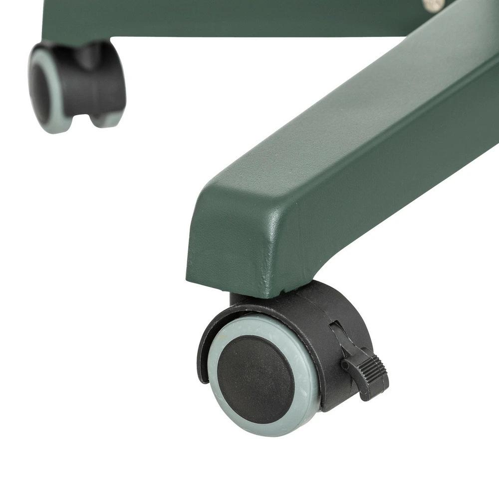 Pied de sapin réglable, pliable et sur roues en métal vert profond