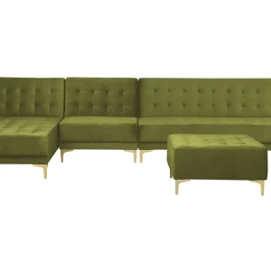Right Hand Modulaire Velvet Sofa Ottoman Green ABERDEEN