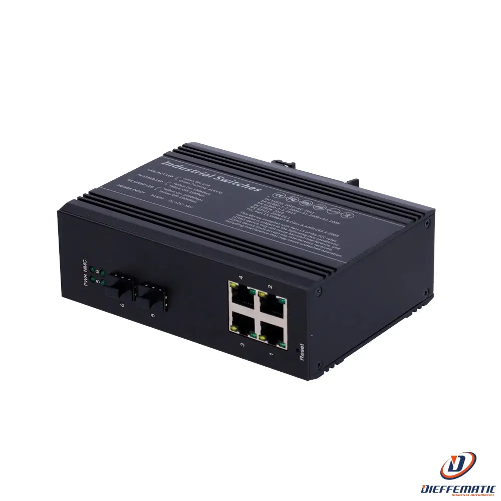 SW0604HIPOE-MGF-120-DIN Switch PoE Blanc pur Label - Montaggio su guida DIN
