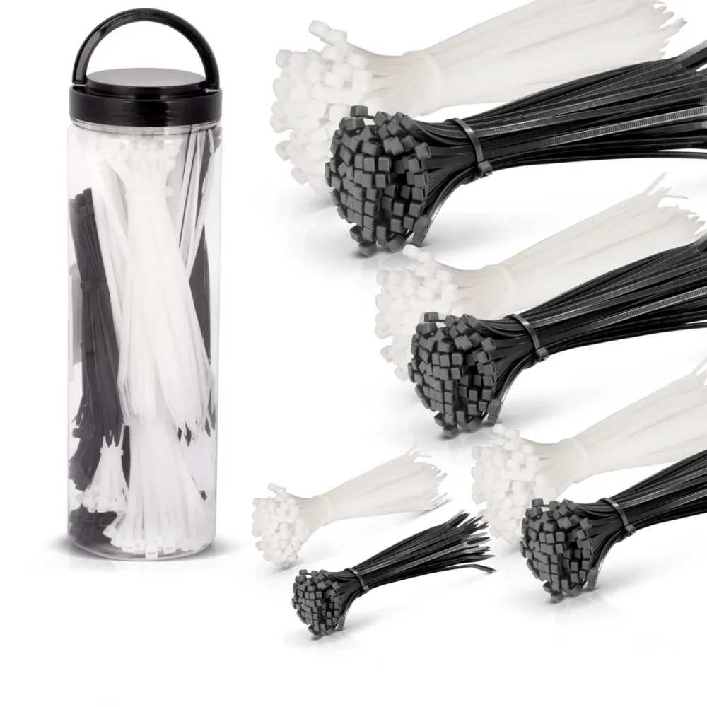 Tie à câble en acier 600 Set 2,5 x 150 mm | 3,6 x 150 mm | 3,6 x 200 mm | 4,8 x 300 mm en noir et blanc, sangles de câbles...