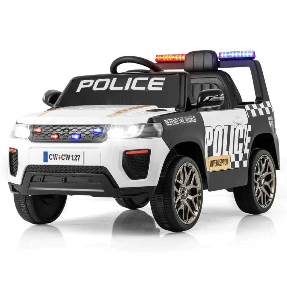 Voiture de police électrique 103 x 65 x 55,5 cm autonomie prolongée sécurité parentale en contemporain blanc 20_0014636