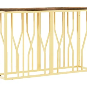 Organisateur central Table console doré acier inoxydable et bois massif récupération