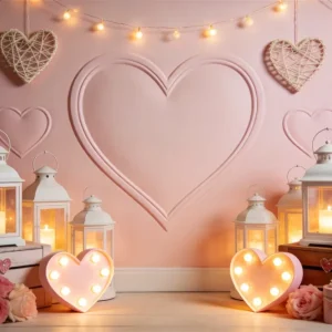 Fond cœur Lumière de lanterne Chambre éclairée à la bougie Fond rose Saint-Valentin LXX512-65 avec télécommande sans fil