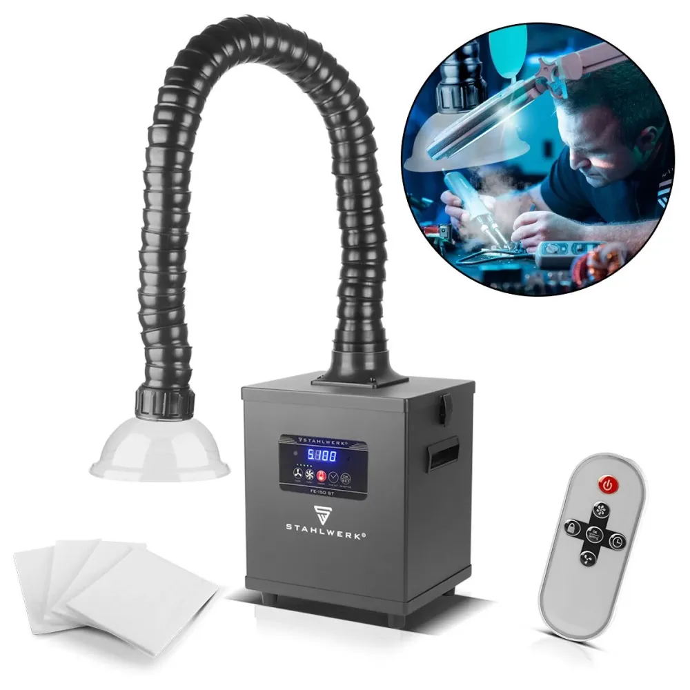 Aspiration de la fumée en acier FE-150 ST avec filtre triplement et système d'aspiration 150 W | Absorbeur de fumée | Dédu...