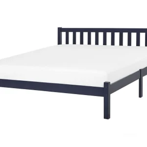 Bois naturel EU Super King Size Bed Navy Blue FLORAC