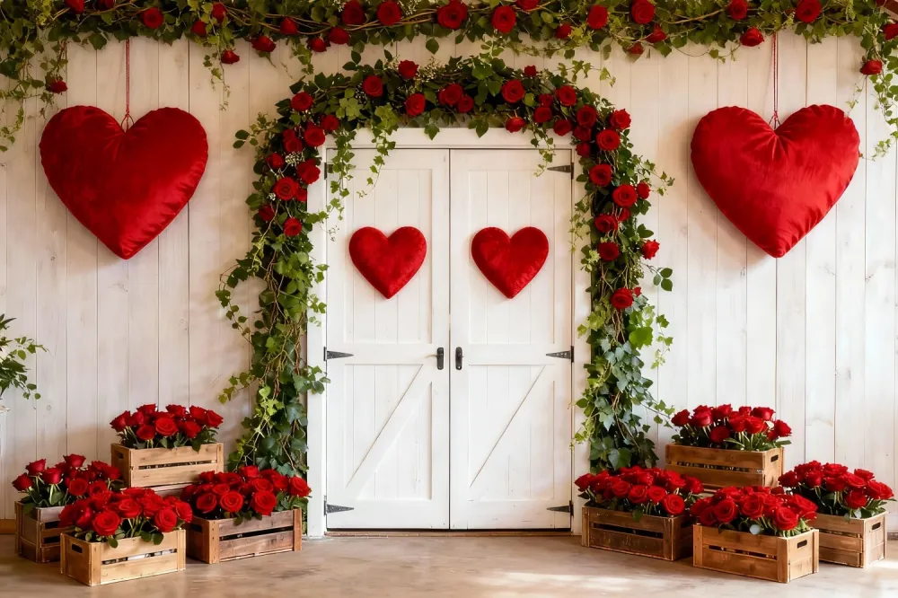 Fond rustique résistant Fond Saint-Valentin Arche florale roses Cœurs LXX512-63