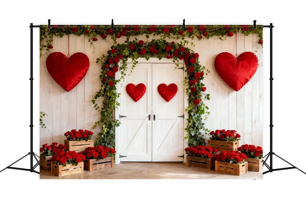 Fond rustique résistant Fond Saint-Valentin Arche florale roses Cœurs LXX512-63