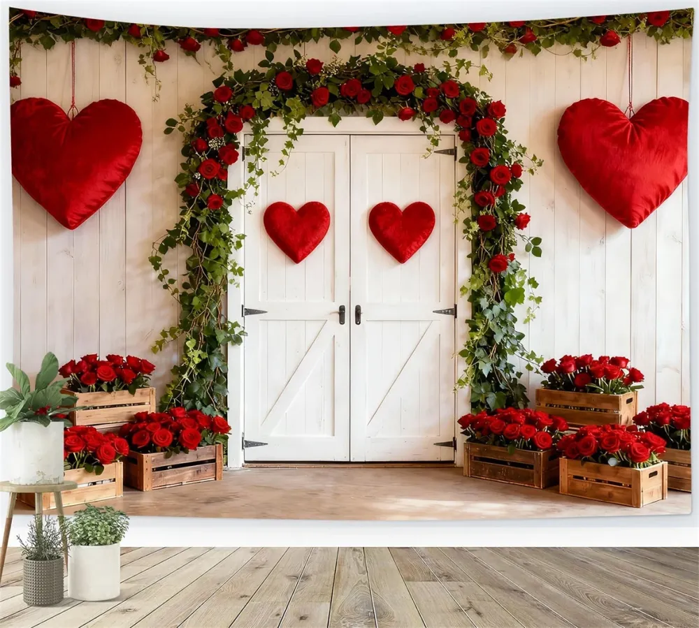 Fond rustique résistant Fond Saint-Valentin Arche florale roses Cœurs LXX512-63