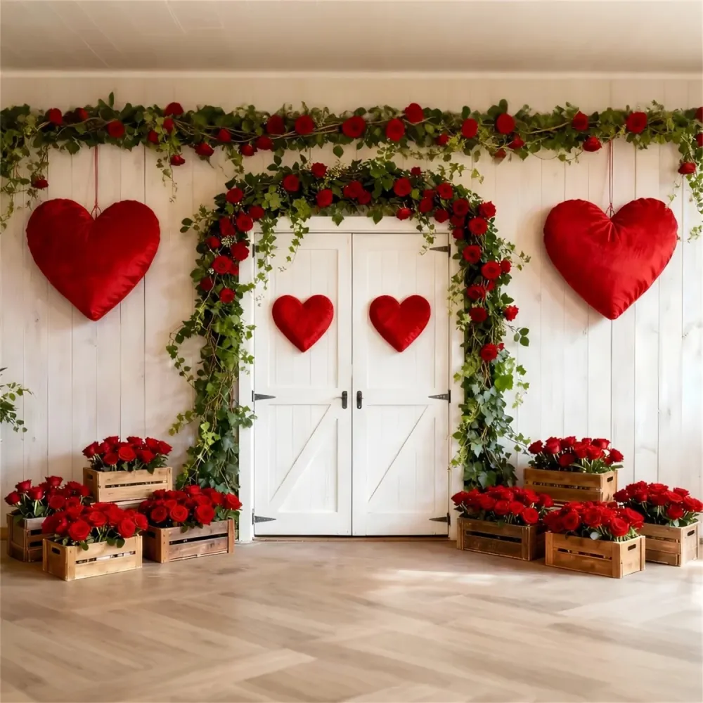 Fond rustique résistant Fond Saint-Valentin Arche florale roses Cœurs LXX512-63