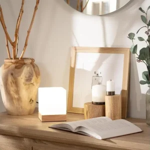 Ledkia Lampe à Poser Bois et Verre Retilles Blanc avec écran tactile