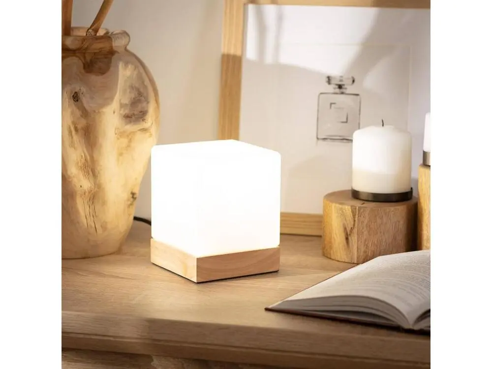 Ledkia Lampe à Poser Bois et Verre Retilles Blanc avec écran tactile