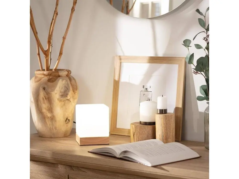 Ledkia Lampe à Poser Bois et Verre Retilles Blanc avec écran tactile